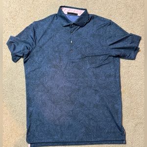Greyson Polo - M - Blue Feather print